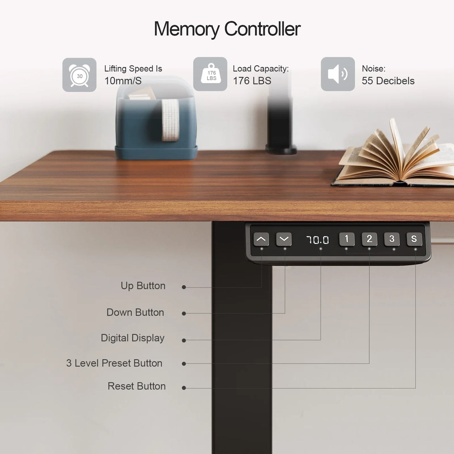 Electric Stand Up Desk with Memory Controller & Adjustable Height
