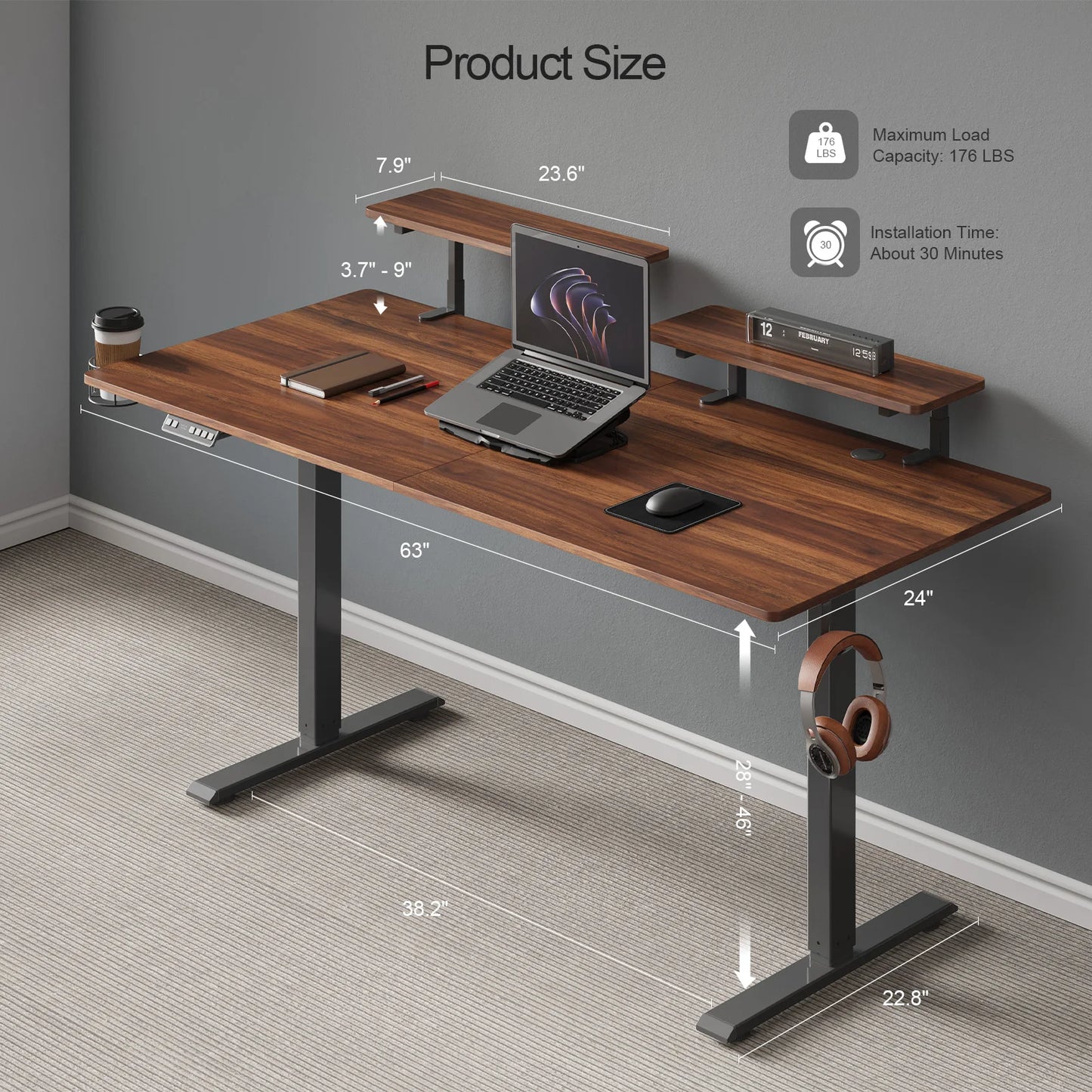 Electric Stand Up Desk with Memory Controller & Adjustable Height
